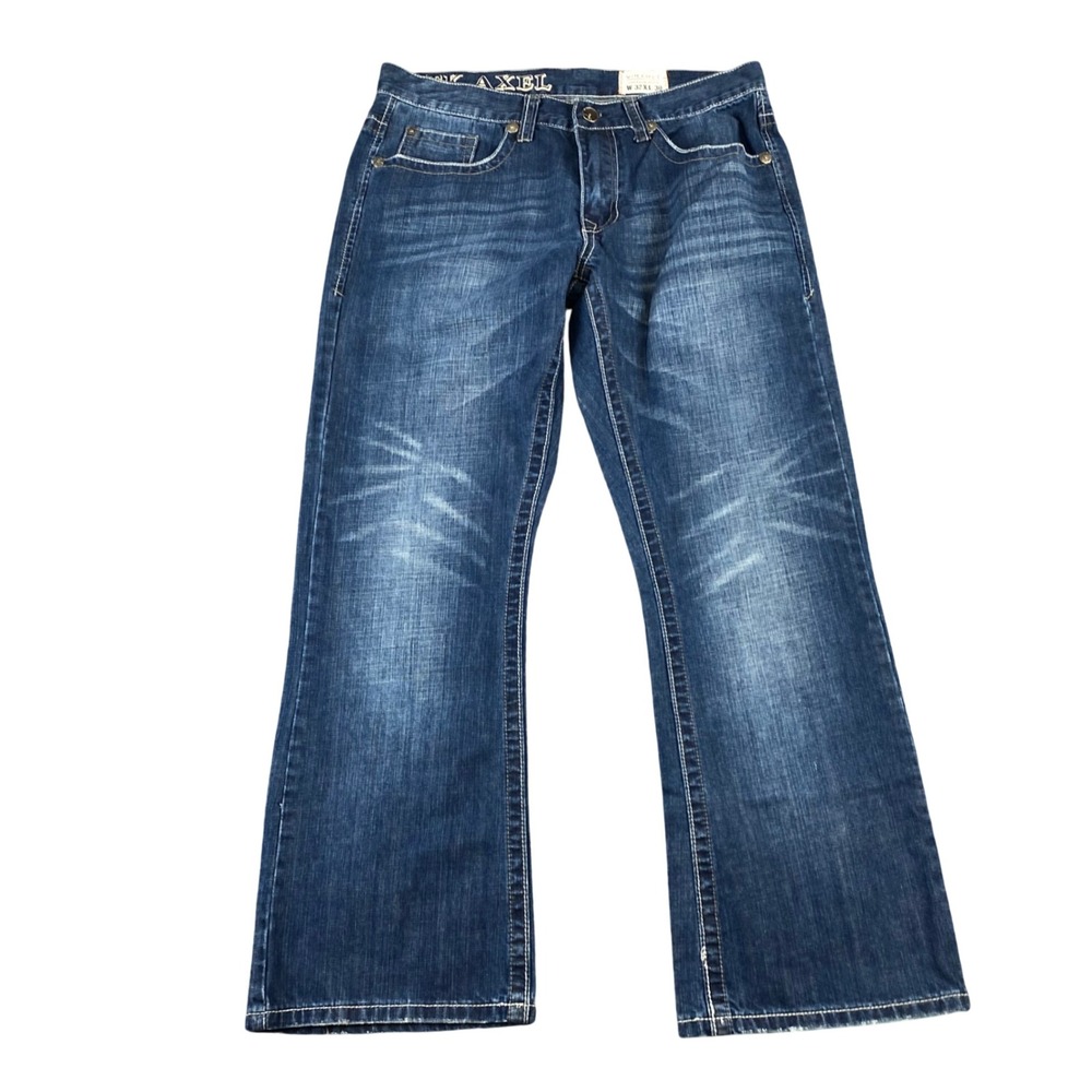 TK Axel Wolcott Jeans Mens 32x30 Blue Bootcut Flap Pockets Actual 33x28